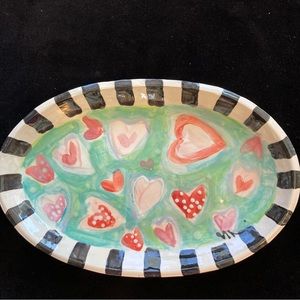 Handmade Ceramic Serving Tray” Hearts And RosesDesign 11”x7.5” Original
